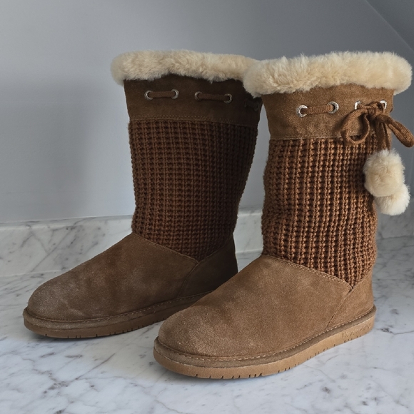 BearPaw Brown Knit Winter Boots - Picture 1 of 8